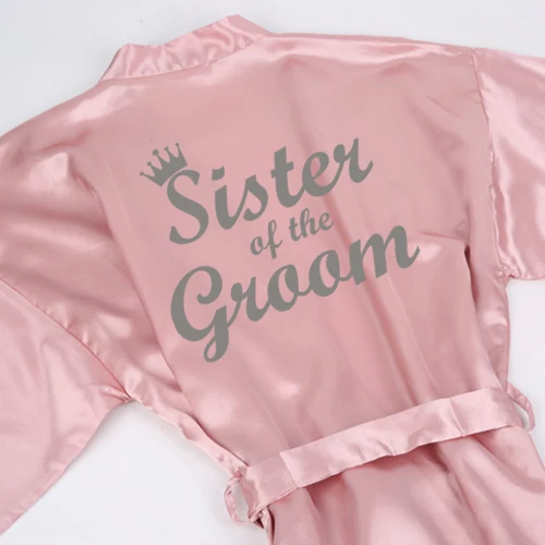 sister groom Sisbigdey пыльно-розовый халат невесты Серый письма с короной женщин красивое свадебное платье подружка невесты, сестра невесты халаты - Цвет: sister groom
