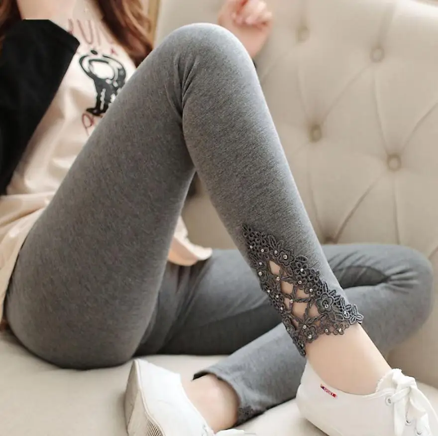 K057 Deep Gray Женские леггинсы VIIANLES, женские леггинсы с бриллиантами, сексуальные кружевные леггинсы для фитнеса, эластичные штаны с высокой талией, повседневные штаны, белые черные леггинсы - Цвет: K057 Deep Gray