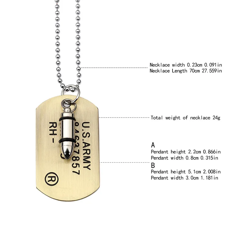 Ямайка армия письмо пуля Талисманы кулон Цепочки и ожерелья dogtag знак
