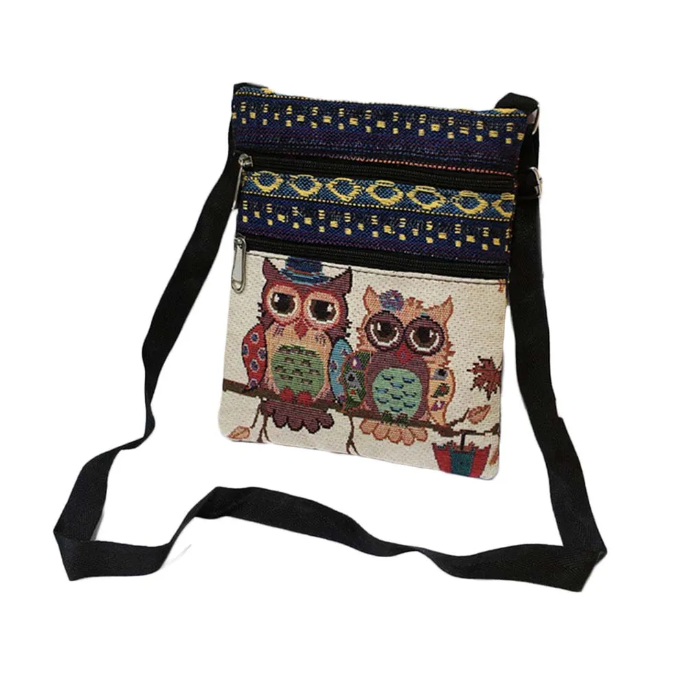 9 Summer Women Messenger Bags Zips Bag Lady Canvas Cartoon Owl Printed Crossbody Shoulder Bags Small Female Wallet Bag 19*25cm - Цвет: 9