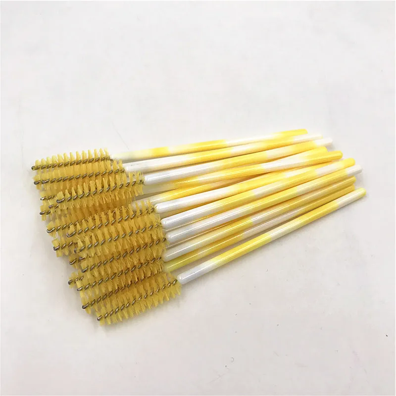 Yellow 50 шт./лот, цветные ручки, одноразовые палочки для туши, аппликатор для ресниц, нейлоновые кисти для макияжа, наращивание ресниц, аксессуары для макияжа - Handle Color: Yellow
