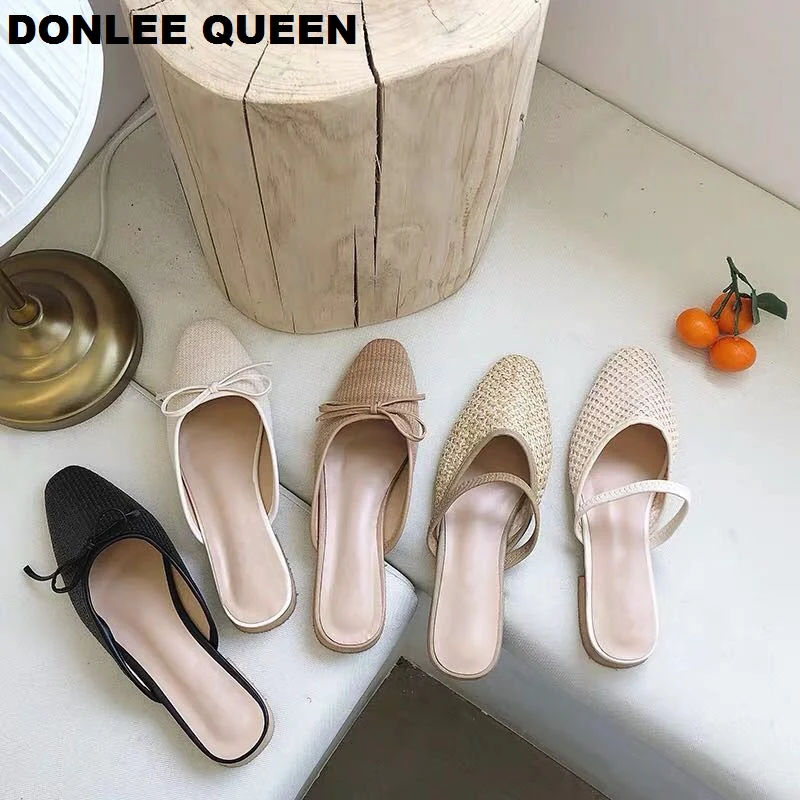 DONLEE QUEEN/женские тапочки на плоской подошве летние дышащие шлепанцы без задника