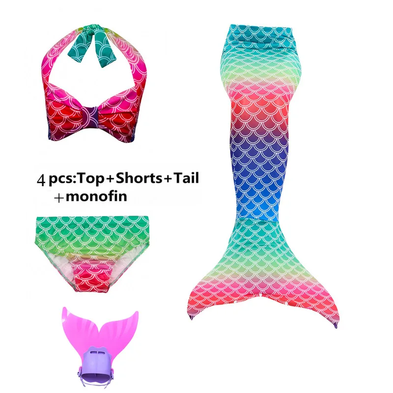 4pcs as picture show Детский костюм русалки, купальник, бикини, комплект из трех предметов Горячая весна купальник, хвост русалки Косплэй Детский костюм на Хеллоуин - Цвет: 4pcs as picture show