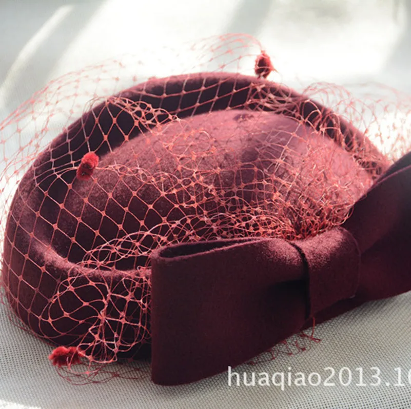 Женская шляпка из 100% шерсти вечерние шерстяные шляпы с вуалью в британском ретро