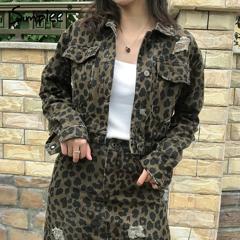 Simplee леопардовым принтом с бахромой короткая куртка дамы длинным рукавом карманы