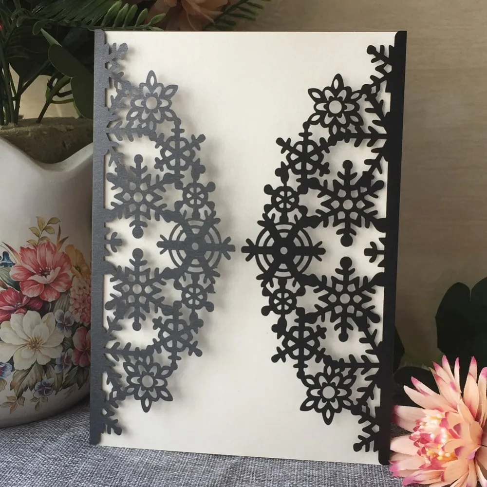 30pcs/lot Hollow Snowflake Pearl Card Wedding Engagement Invitations Birthday Party Greeting Blessing Valentine Day Christmas | Дом и сад