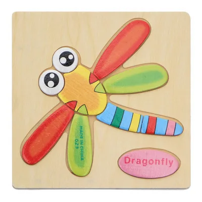 Dragonfly Распродажа, деревянные 3D головоломки, игрушки для детей, Мультяшные животные, транспортное средство, деревянные пазлы, интеллект для детей, Ранняя развивающая игрушка - Цвет: Dragonfly