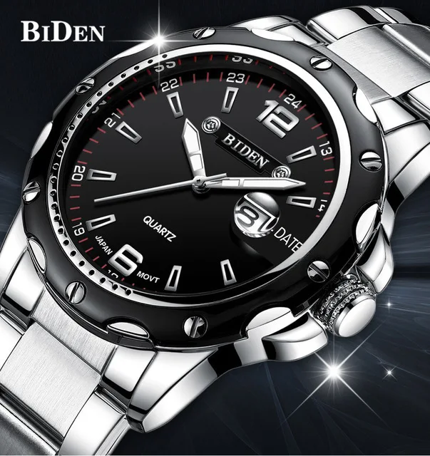 Модные мужские деловые часы BIDEN из нержавеющей стали кварцевые наручные relogio