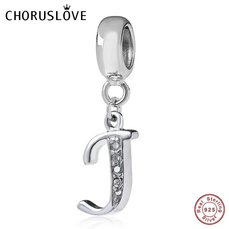 Pandora Letter J Choruslove A-Z Подвески с буквами 925 пробы серебро CZ 26 бусы с алфавитом fit Pandora Подвески браслет для женщин DIY Ювелирные изделия SS2657 - Окраска металла: Pandora Letter J