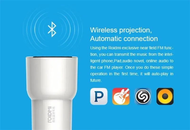 Xiaomi ROIDMI 3S Bluetooth Handfree 5 в 3.8A автомобильное зарядное устройство музыкальный плеер FM передатчики iOS/Android приложение