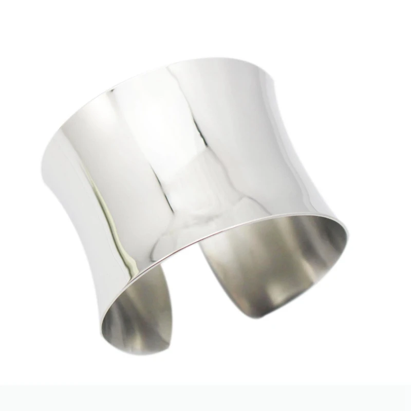 New Fashion plain cuff bangles in stainless steel material shiny fashion women wide cuff bangle bracelet