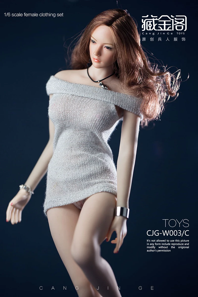 1/6 Sexy Dress Skirt / pink / gray White knit dress Clothes Model Fit 12'' Female seamless Body without body no head