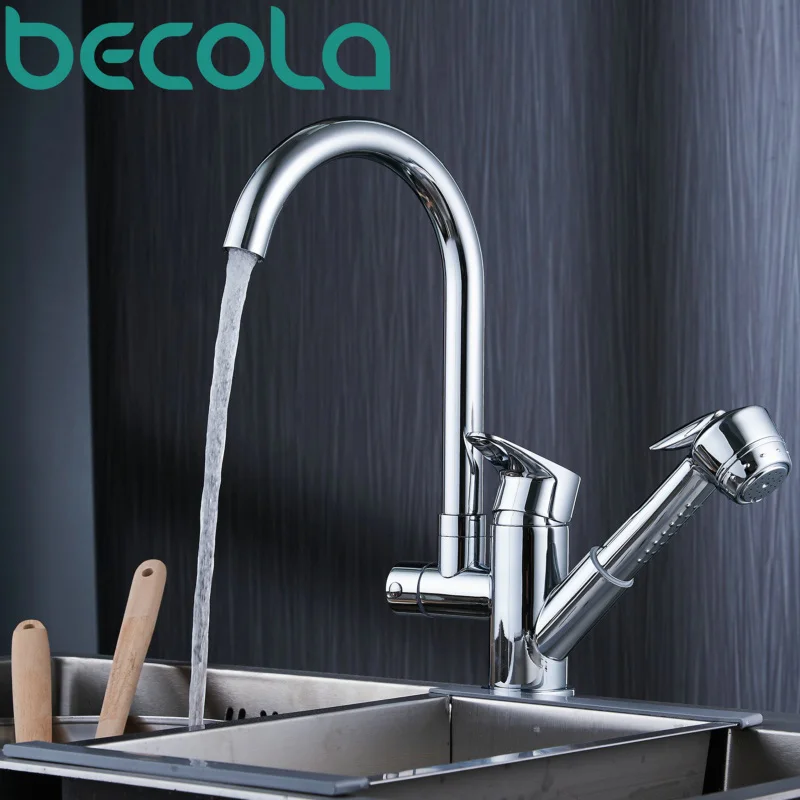 

Becola новый дизайн выдвижной кухонный кран на бортике кран для раковины 360 Поворотный хромированный латунный смеситель B-8207