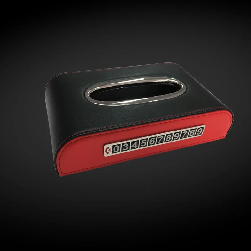 Black Red Edge QHCP автомобильная коробка для салфеток бумажная салфетка контейнер для полотенец автомобильный кожаный держатель Бумажная насосная кассета с временными автомобильными парковочными пластинами - Название цвета: Black Red Edge