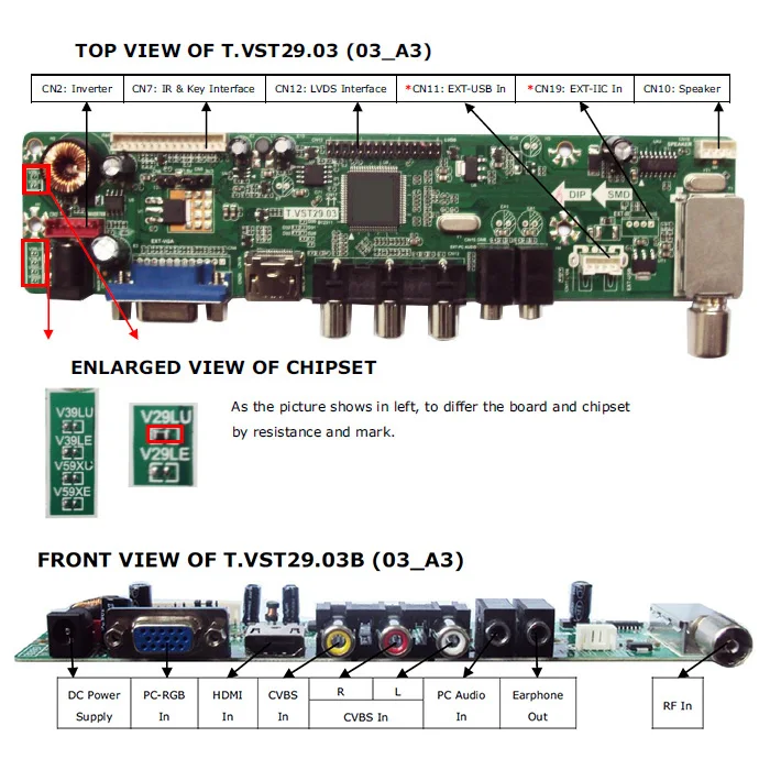 Плата драйверов T. VST59.03 LCD/LED для ноутбука L141X1 (TV + HDMI VGA CVBS USB) LVDS повторного