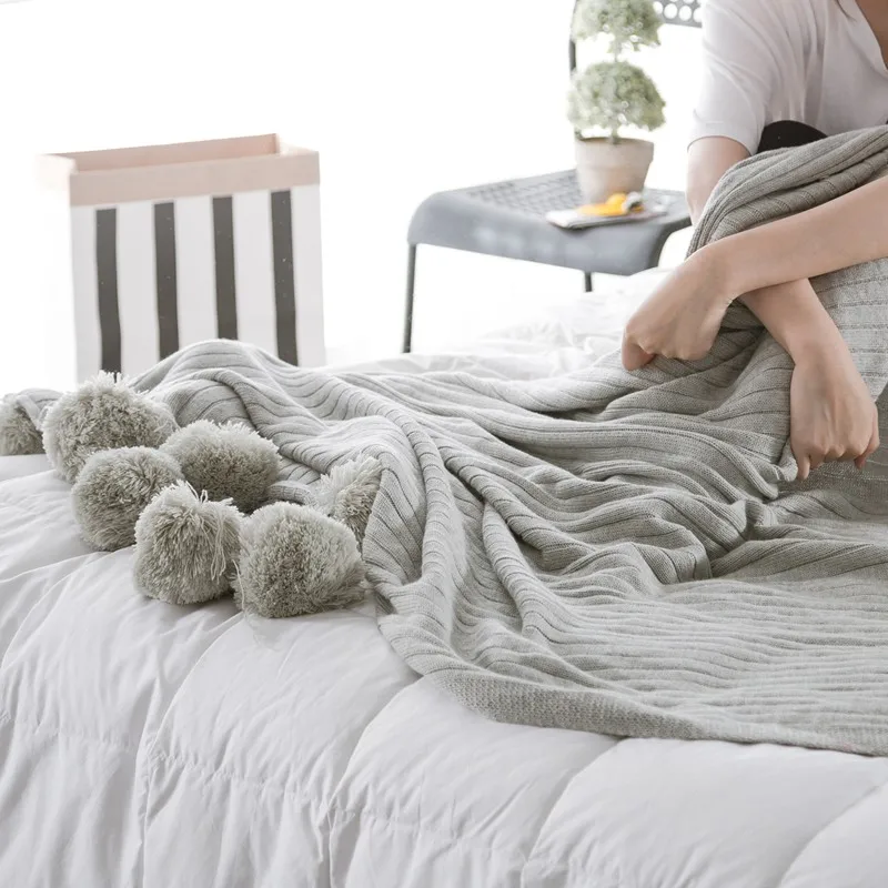 100% хлопок серый пляж вязаный шарик супер мягкая спальная кровать для пикника