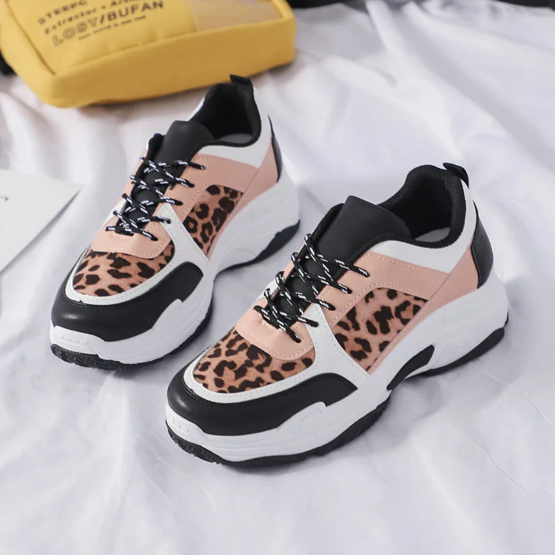 Женская повседневная обувь на толстой подошве удобная леопардовая плоской осень