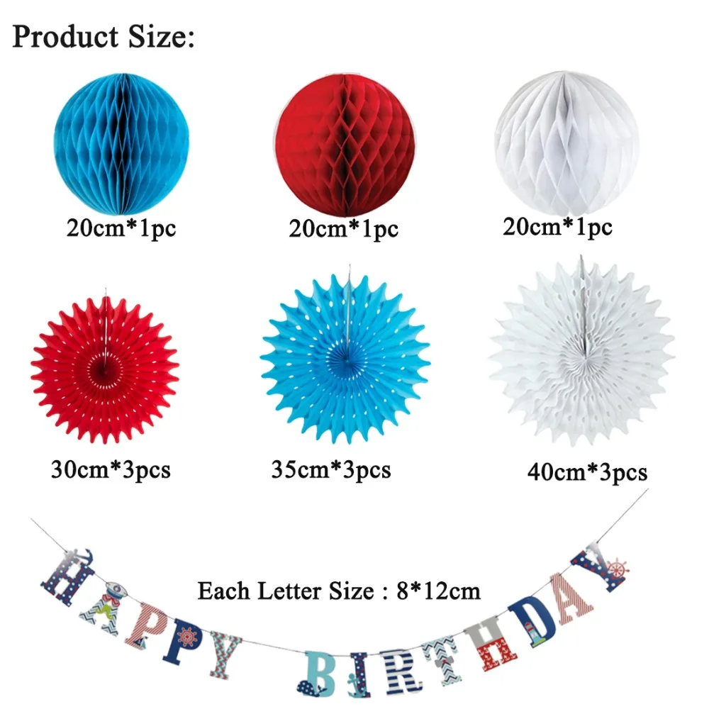 Морской День Рождения украшения Набор Декор баннер бумажные вентиляторы сотовые