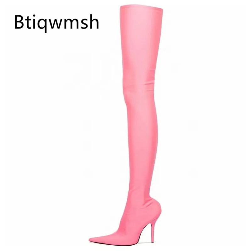 Женские сапоги ботфорты с острым носком цвета: розовый фиолетовый красный