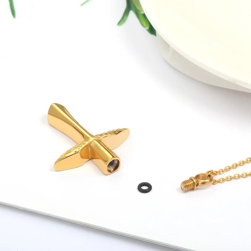2019 Wing Cross Ashes Necklace Keepsake Jewelry Stainless Steel Gold Black Color Feather Cremation Urn Memorial Pendant | Украшения и