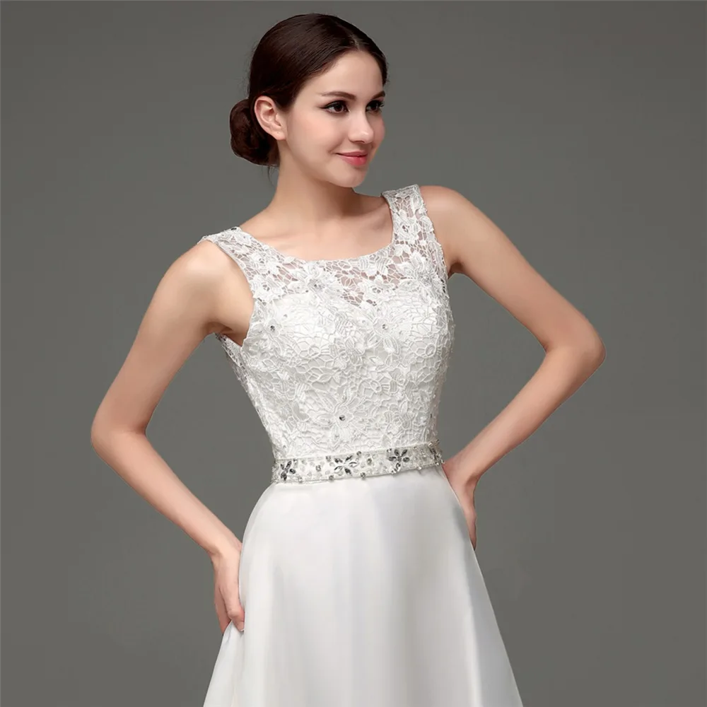Ruthshen Дешевые Свадебные платья с прозрачной кружевной аппликацией круглым
