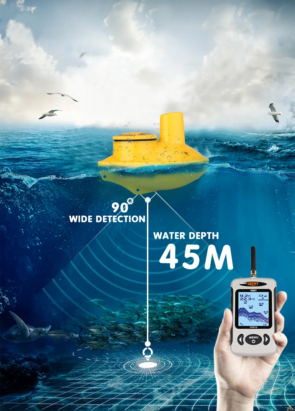 Эхолот рыболокатор ffw718 sonar рыболокатор беспроводной эхолот с перезаряжаемой батареей эхолот приманка искатель русская сигнализация укуса