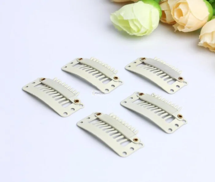 

50pcs Blonde hair snap clips 9 teeth clip in on weft for extensions U Shape weave toupee wig closure styling tools