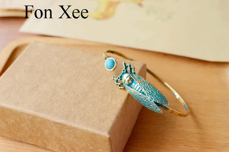 Fon XEE открытый зеленый Цикада манжета браслет для женщин Регулируемый Браслет