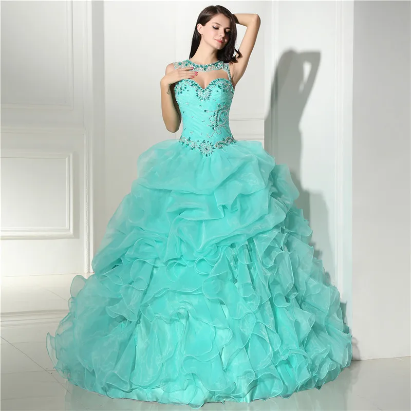 pic colour Сапфир Свадебные плиссированные Кристалл бальное платье Quinceanera с Съемная шаль Vestidos De 15 Anos Год Вечерние - Цвет: pic colour