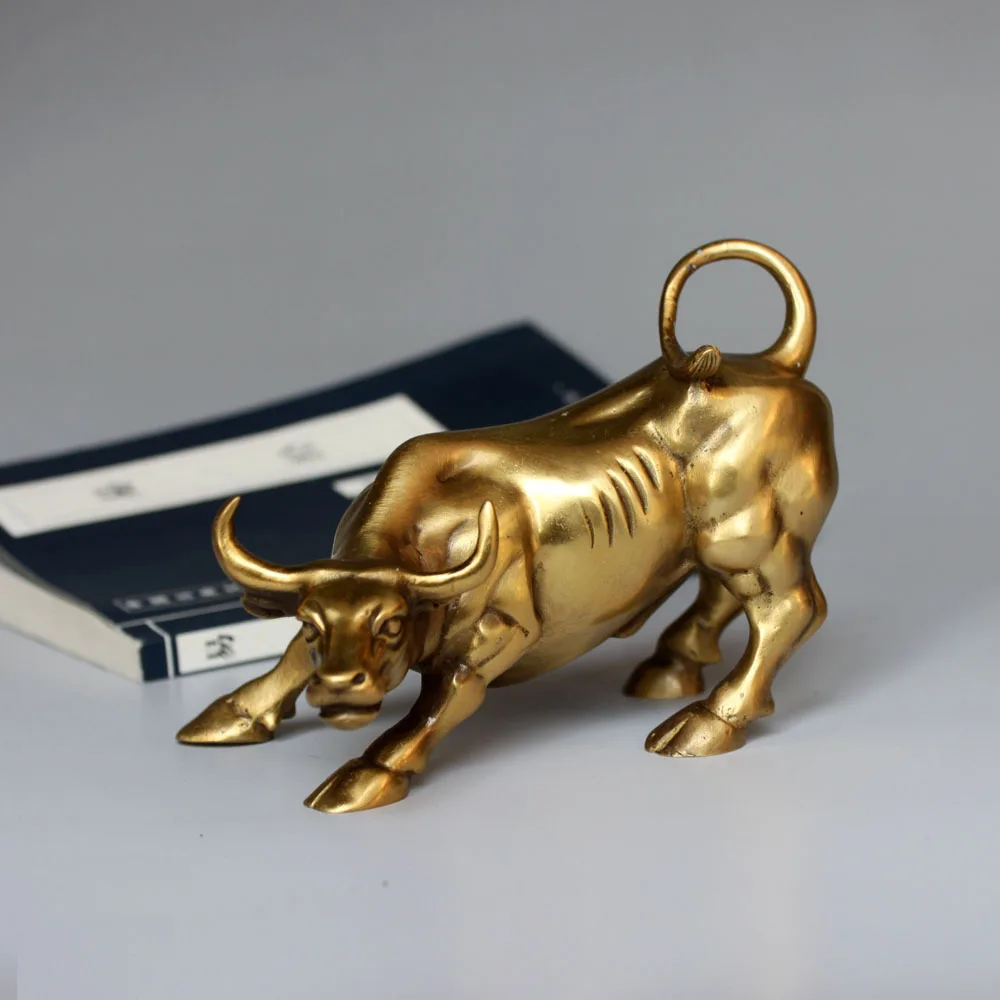 Gold Ермакова 11,5 см(4,") Латунная настенная фигурка быка, быка, зарядка, фондовый рынок, статуя быка, Скульптура Фэн-шуй, Декор для дома и офиса - Цвет: Gold