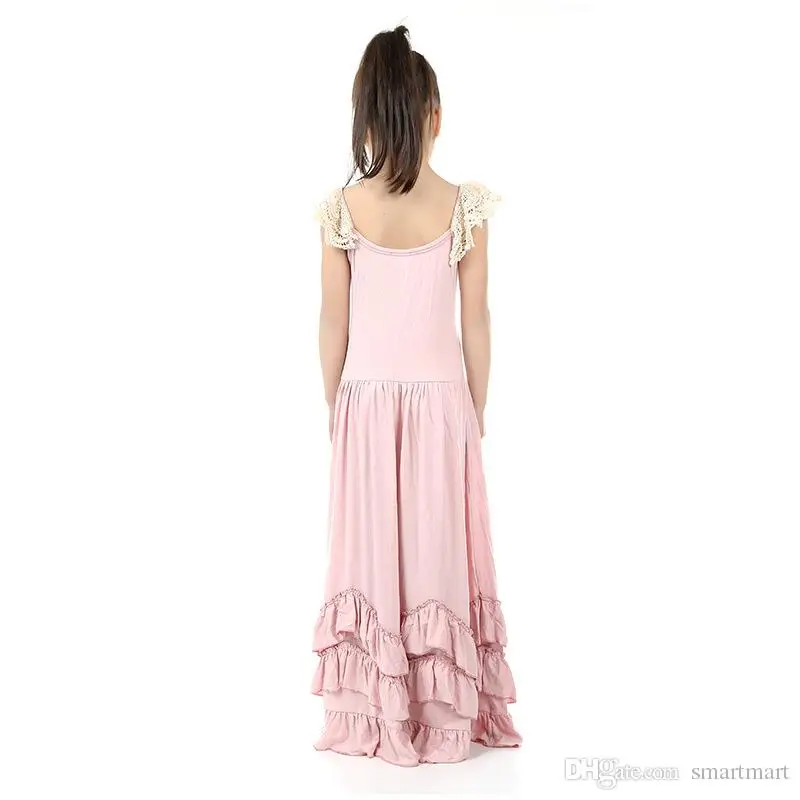 Милое Платье макси с оборками для девочек модное розовое платье кружевными
