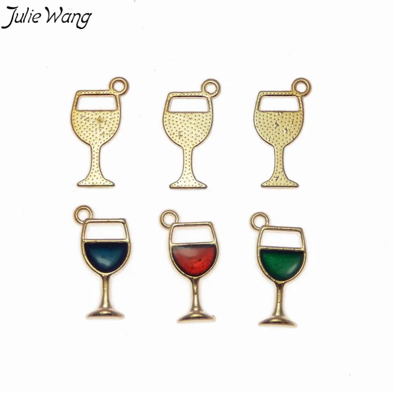 Julie Wang 12 шт. бокалы-подвески, цветные эмалированные вина в стекле, цинковый сплав, Маленькая подвеска, сделай сам, милые серьги, аксессуары для изготовления ювелирных изделий