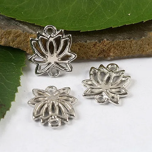 

100Pcs Tibetan silver lotus charms connectors h1689