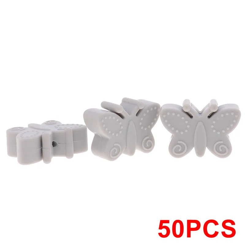 Butterfly Light Gray 50 шт., силиконовый Прорезыватель для зубов в форме единорога, бусины в виде животных, BPA бесплатно, для прорезывания зубов, ожерелье, держатель для сенсорной соски, игрушка для душа, грызуны пищевого класса - Цвет: Butterfly Light Gray