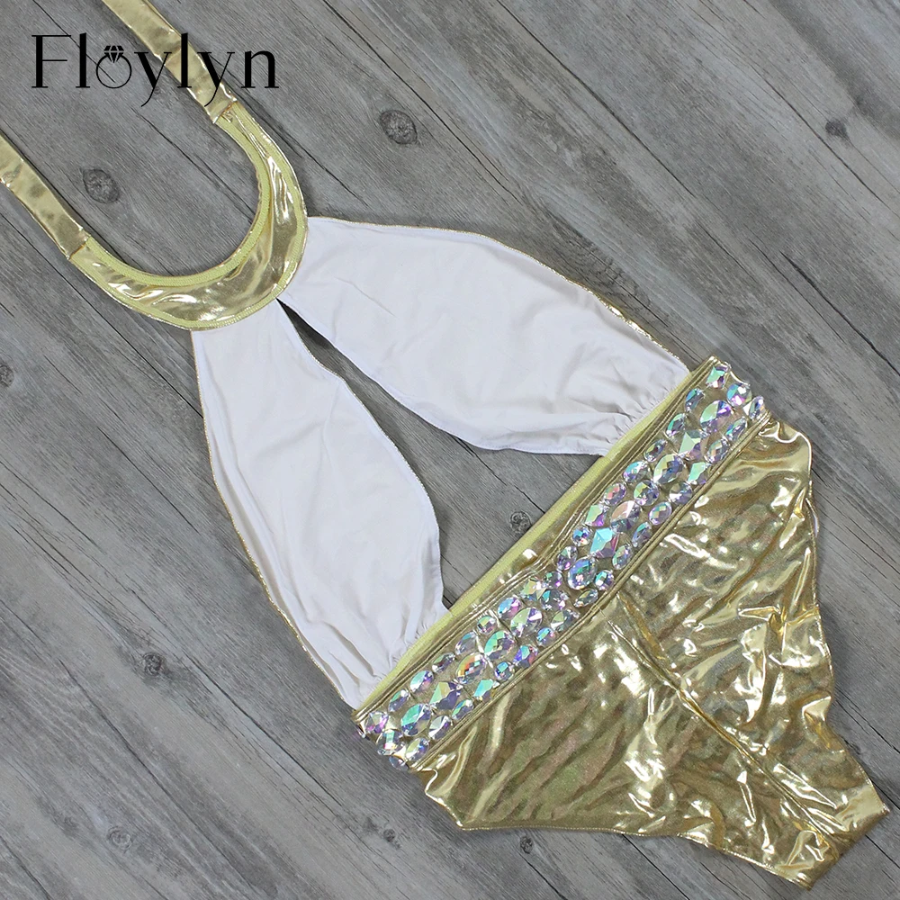 Floylyn Роскошный горный хрусталь один предмет женский купальник Золотое Тиснение купальный костюм Кристальные бриллиантовые вечерние купальники сексуальные