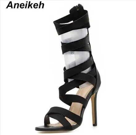 Black Aneikeh/Новинка года; модные летние сапоги из эластичной ткани; женская обувь до середины икры на тонком высоком каблуке; Свадебная обувь на высоком каблуке с молнией; цвет черный, зеленый; Размеры 35-43 - Цвет: Black