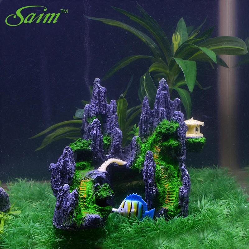 Saim горный скала павильон дом пещера мост дерева мха аквариума миниатюрный пейзаж