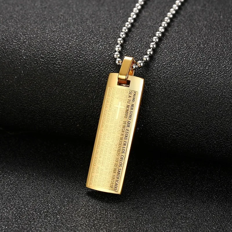 Испанская Библия ожерелья для мужчин из нержавеющей стали крест религия молитва