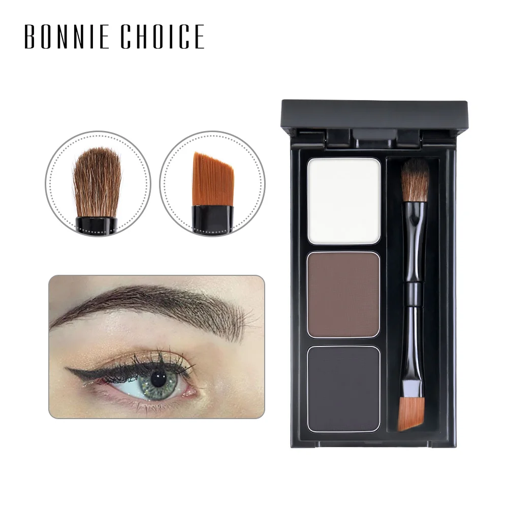 Пудра для бровей BONNIE CHOICE 3 цвета натуральная водостойкая Палитра кисть
