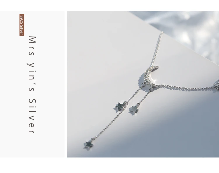 Серебро 925 пробы, звезда, луна, кисточка, ожерелье, Женская Корейская версия, ключица, цепь, простая личность