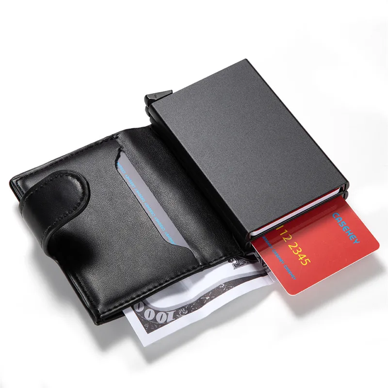 Держатель для удостоверения личности алюминиевые двойные коробки PU кожа RFID