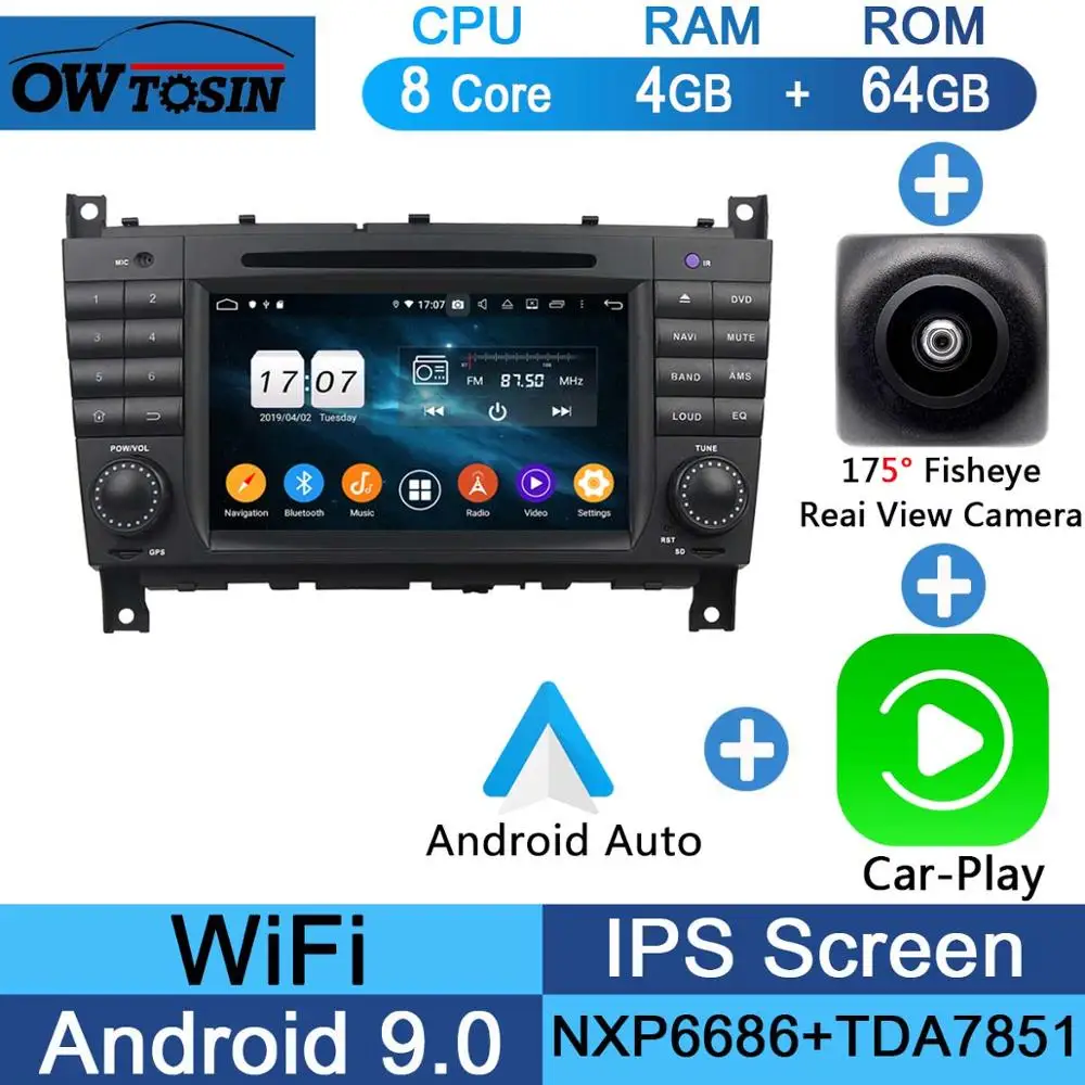Fisheye Carplay n A " ips Android 9,0 8 Core 4G+ 64G Автомобильный dvd-плеер для Mercedes Benz C CLC CLK класс CLS W203 W209 W219 W467 gps компактное минирадио Parrot BT - Цвет: Fisheye Carplay n A