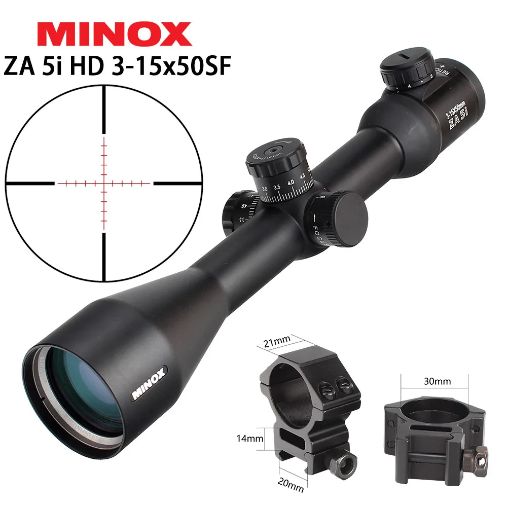 with Picatinny Rings MINOX ZA 5i HD 3-15x50 SF тактический оптический прицел из красного стекла с гравировкой, боковой прицел параллакса для охоты и стрельбы - Цвет: with Picatinny Rings