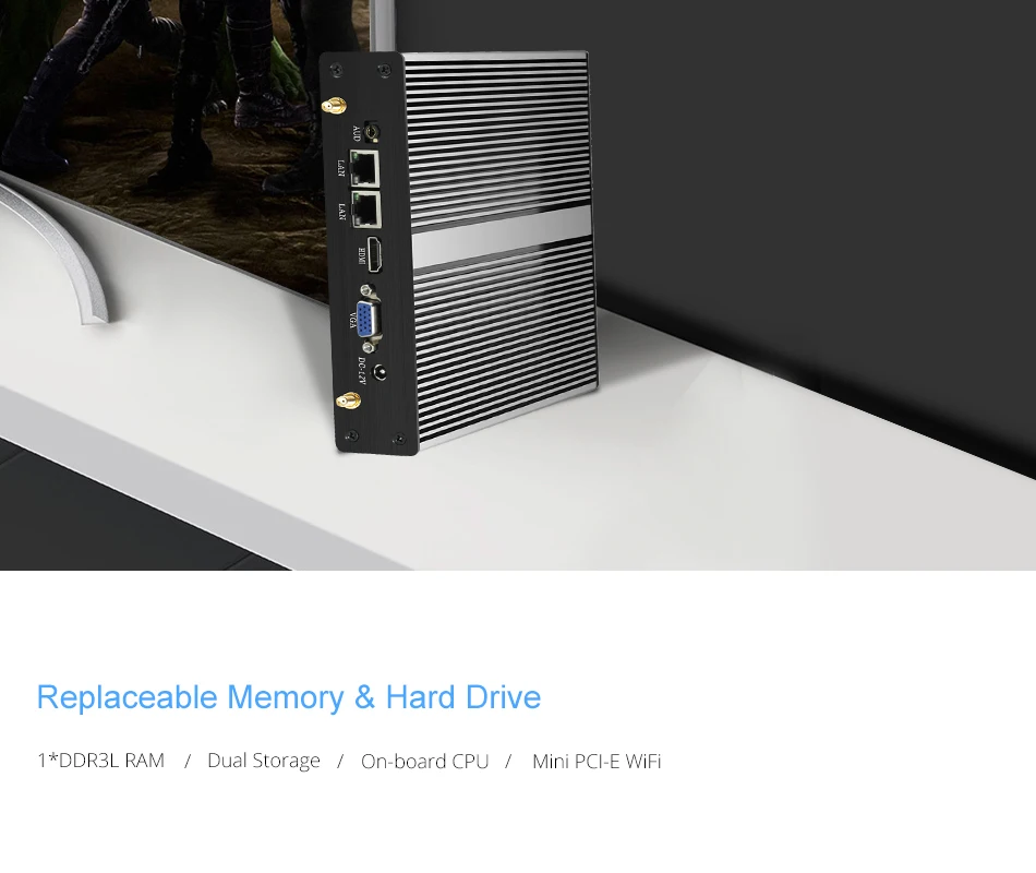Безвентиляторный мини ПК Двойной LAN Celeron N2830 J1800 J1900 Windows 10 2* последовательный порт 2* LAN DDR3L HDMI VGA wifi USB Мини компьютер