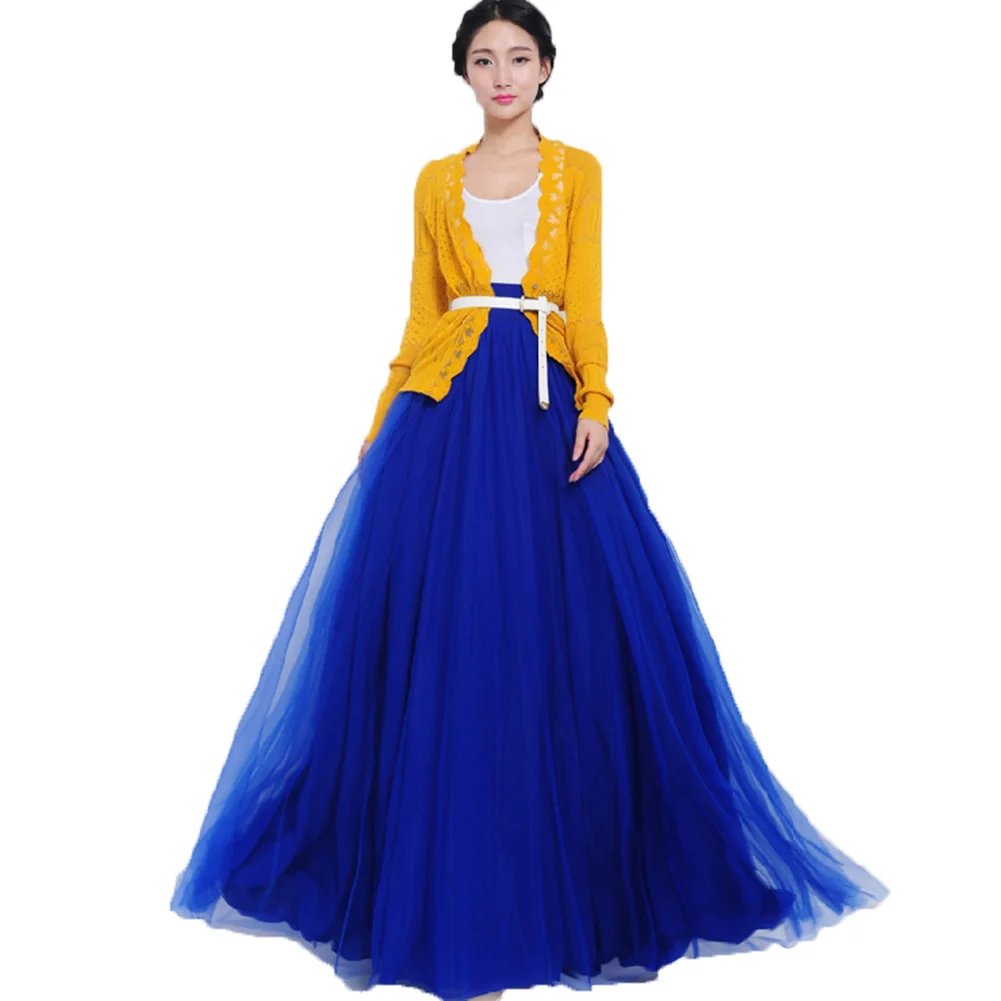 Женская длинная юбка модная сетка с высокой талией макси пузырь сплошной цвет