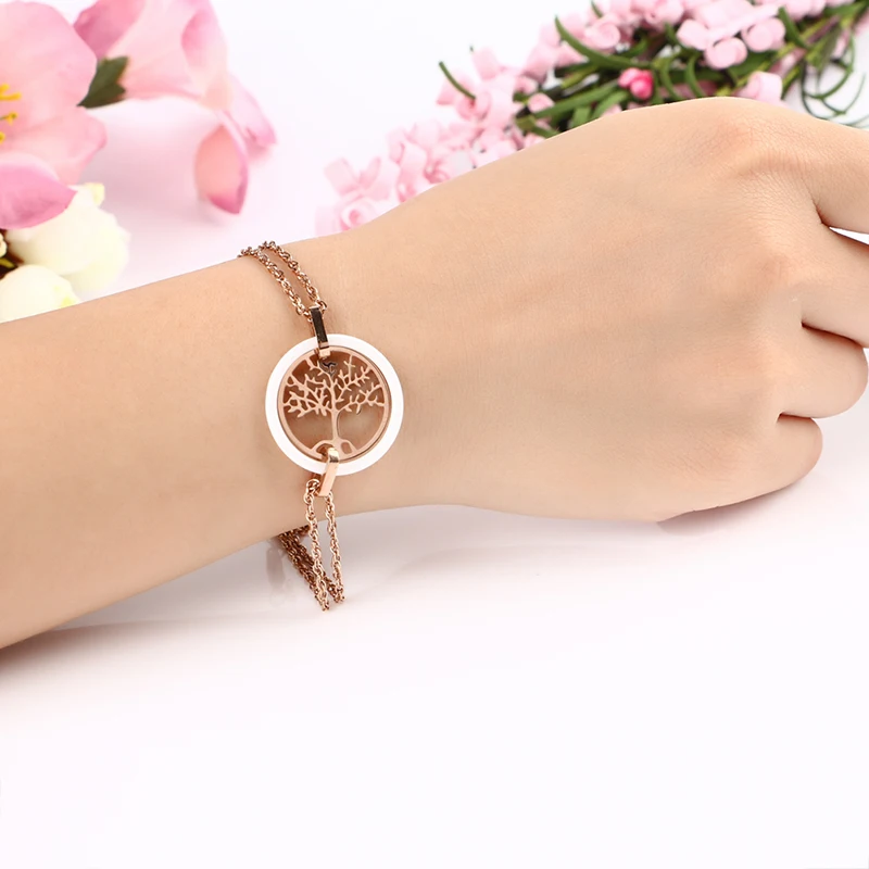 Женский браслет с полым кольцом из керамики цвета розового золота для свадьбы и