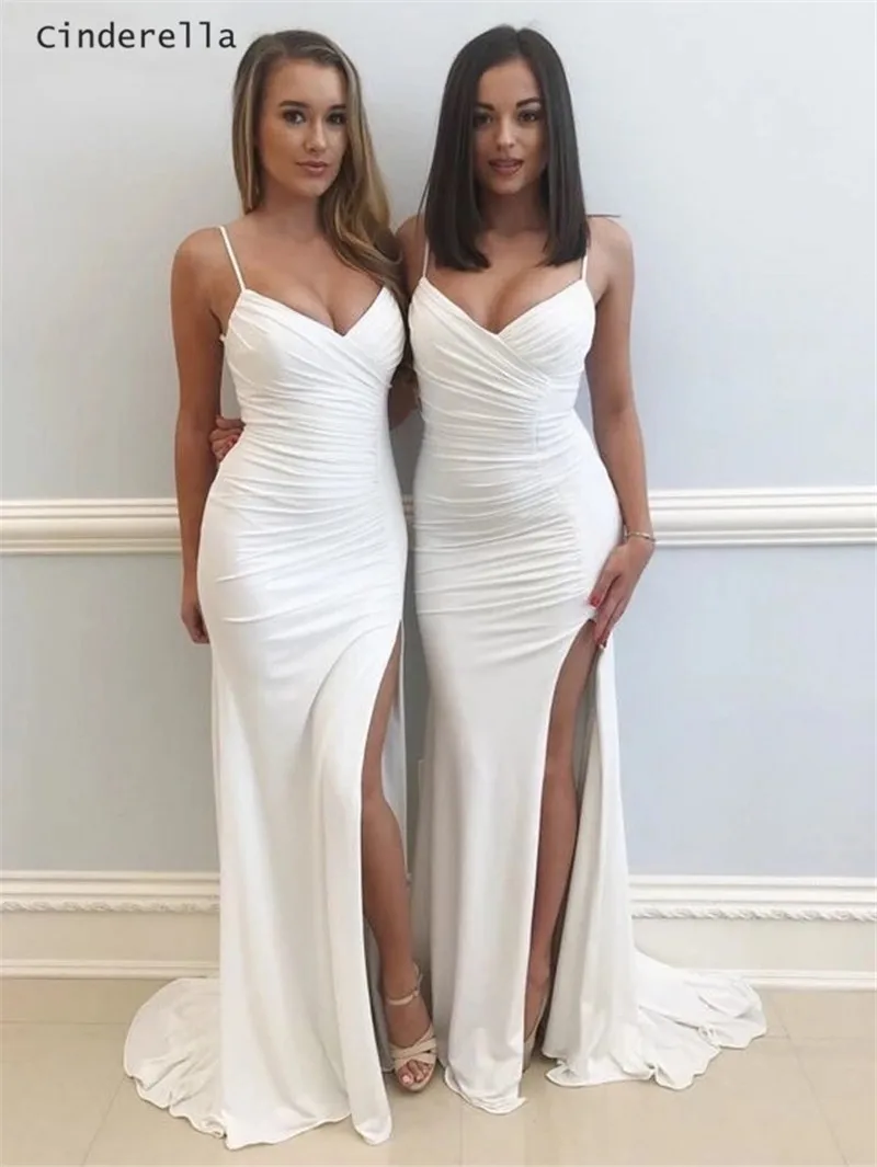 Золушка v образным вырезом Спагетти ремни спандекс Русалка платья подружек