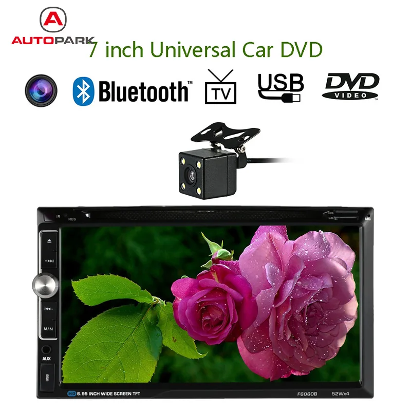 

7''Inch Universal 2 Din HD Car Stereo DVD Player Auto BT Radio MP3 MP4 Aux in with HD Rear View Camera Car Refitting DVD
