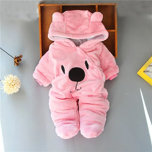 pink bear Одежда для новорожденных девочек зимние плотные теплые хлопковые комбинезоны для малышей от 0 до 3 месяцев Одежда для маленьких мальчиков с рисунком медведя из мультфильма - Цвет: pink bear