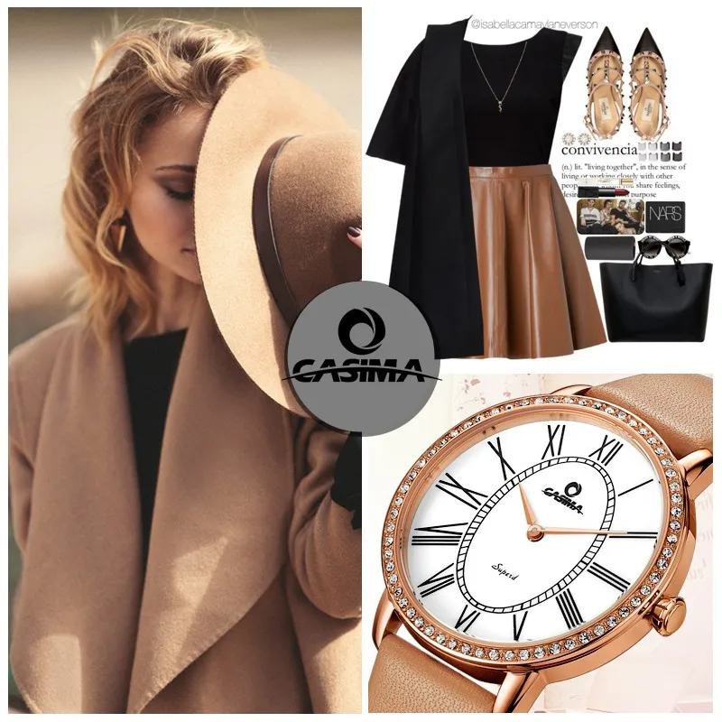 Relogio feminino Роскошные брендовые модные повседневные женские кварцевые наручные часы с кристаллами белый кожаный ремешок водонепроницаемые CASIMA#2615